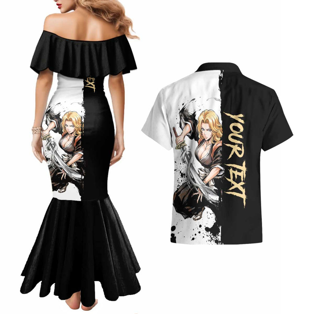 Personalized Rangiku Matsumoto Couples Matching Mermaid Dress and Hawaiian Shirt Ink Splash Anime Brush Style