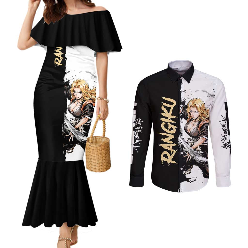 Personalized Rangiku Matsumoto Couples Matching Mermaid Dress and Long Sleeve Button Shirt Ink Splash Anime Brush Style