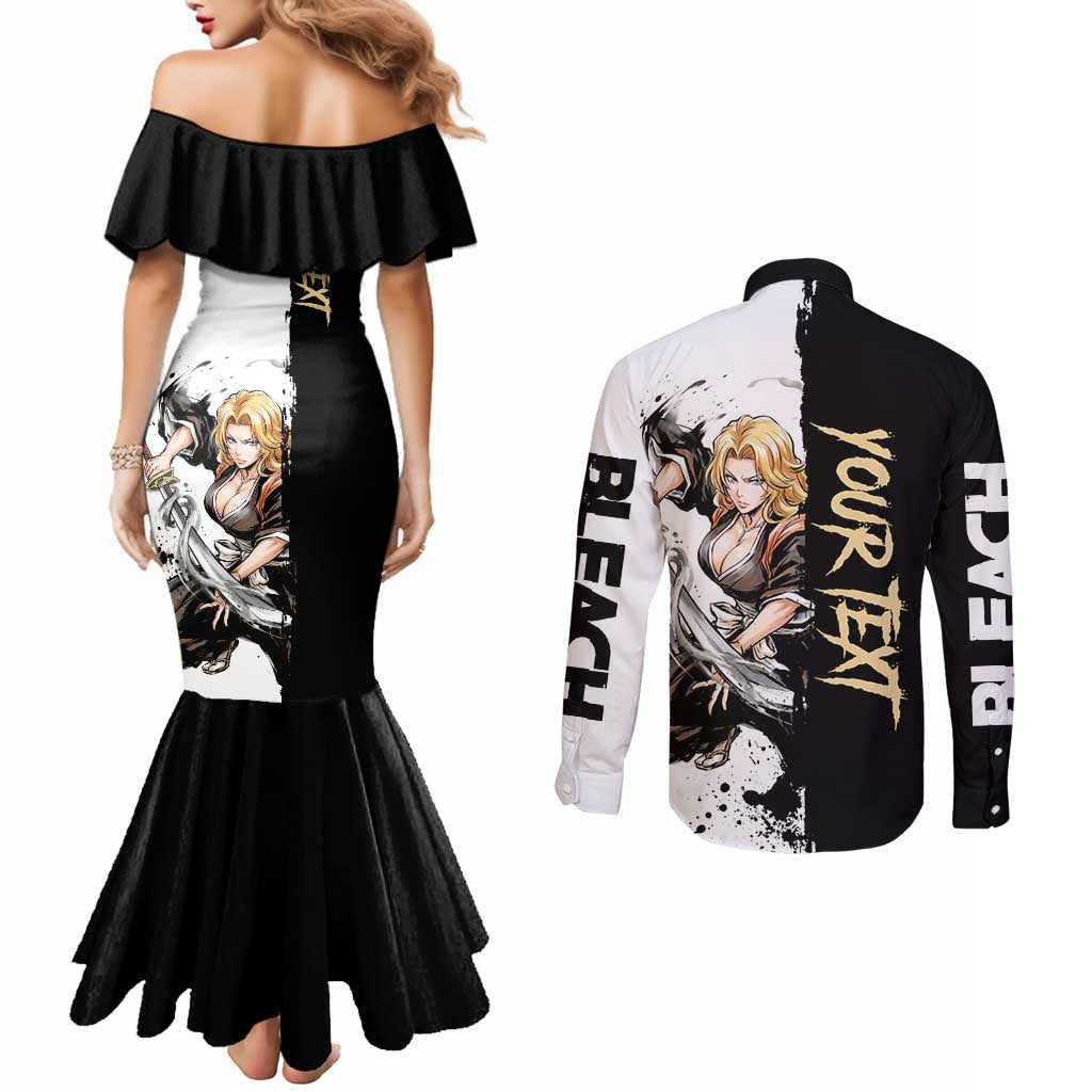 Personalized Rangiku Matsumoto Couples Matching Mermaid Dress and Long Sleeve Button Shirt Ink Splash Anime Brush Style