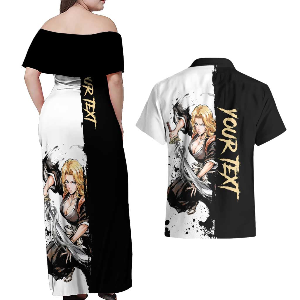 Personalized Rangiku Matsumoto Couples Matching Off Shoulder Maxi Dress and Hawaiian Shirt Ink Splash Anime Brush Style