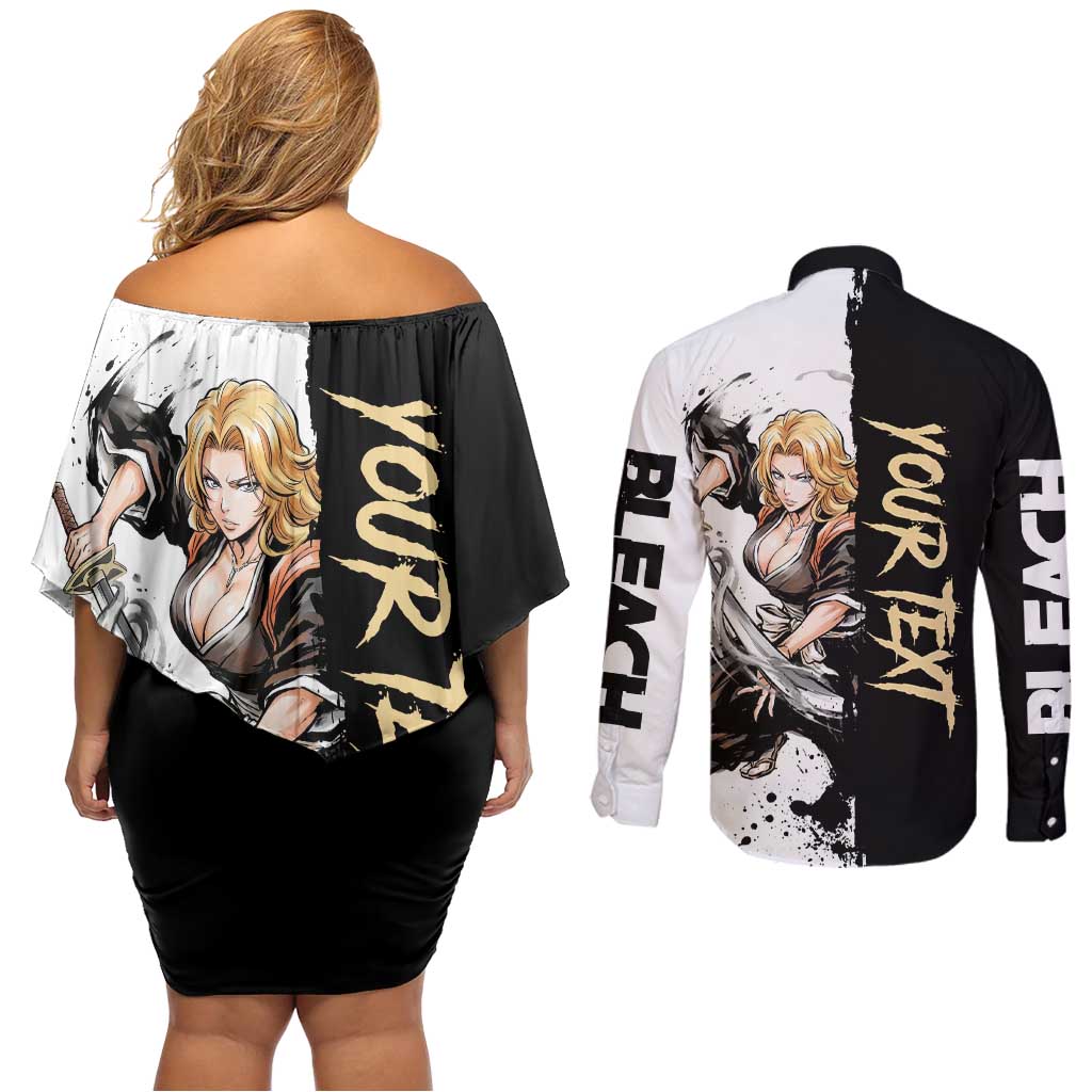 Personalized Rangiku Matsumoto Couples Matching Off Shoulder Short Dress and Long Sleeve Button Shirt Ink Splash Anime Brush Style