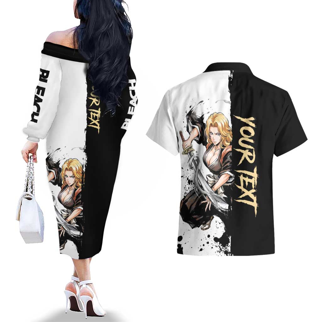 Personalized Rangiku Matsumoto Couples Matching Off The Shoulder Long Sleeve Dress and Hawaiian Shirt Ink Splash Anime Brush Style