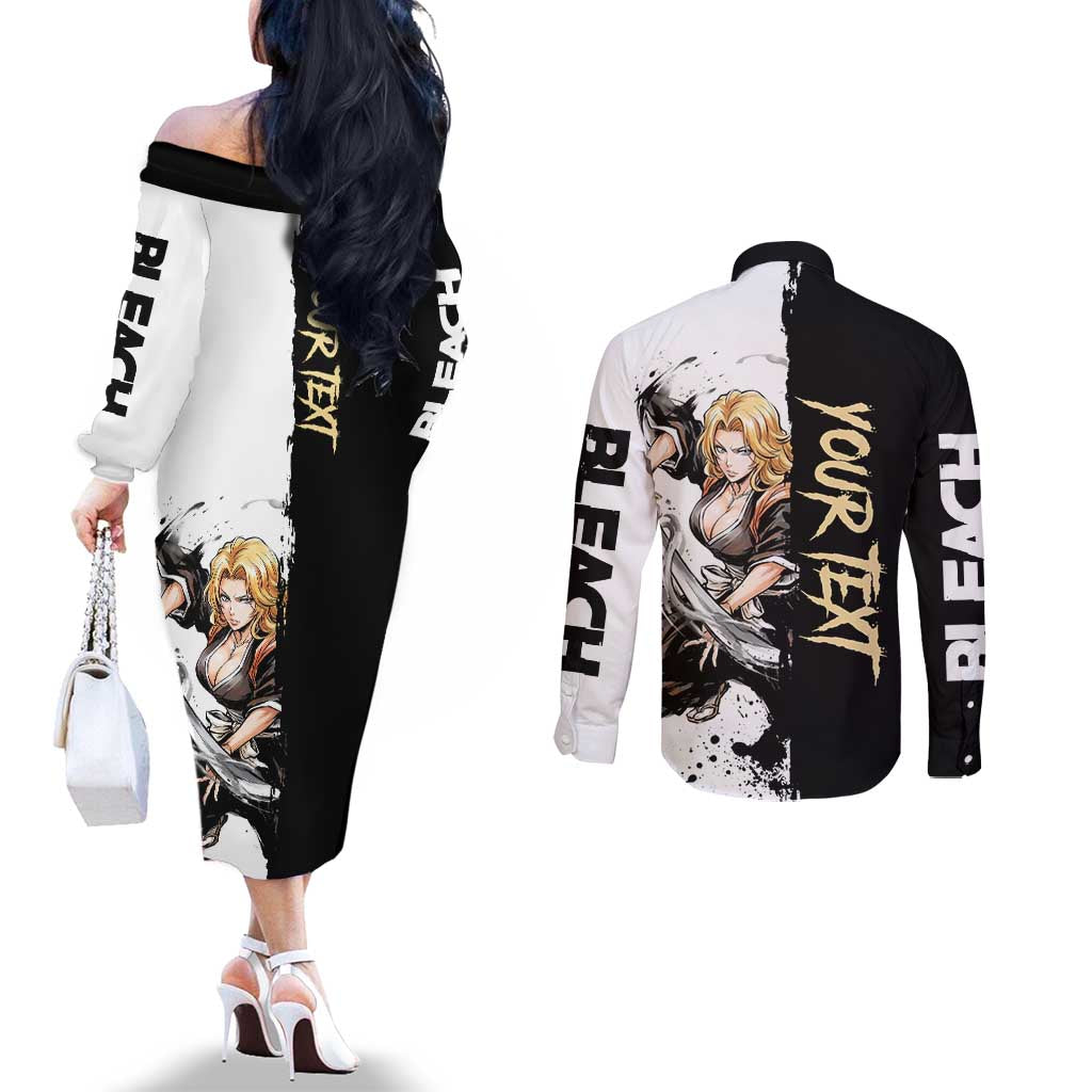 Personalized Rangiku Matsumoto Couples Matching Off The Shoulder Long Sleeve Dress and Long Sleeve Button Shirt Ink Splash Anime Brush Style