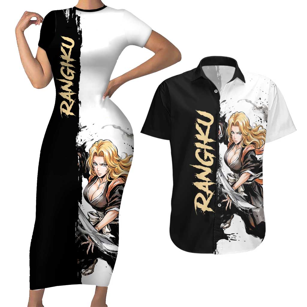 Personalized Rangiku Matsumoto Couples Matching Short Sleeve Bodycon Dress and Hawaiian Shirt Ink Splash Anime Brush Style