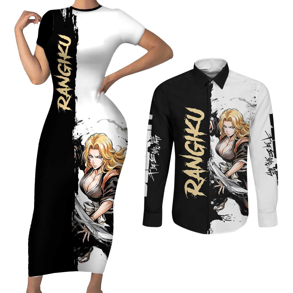 Personalized Rangiku Matsumoto Couples Matching Short Sleeve Bodycon Dress and Long Sleeve Button Shirt Ink Splash Anime Brush Style