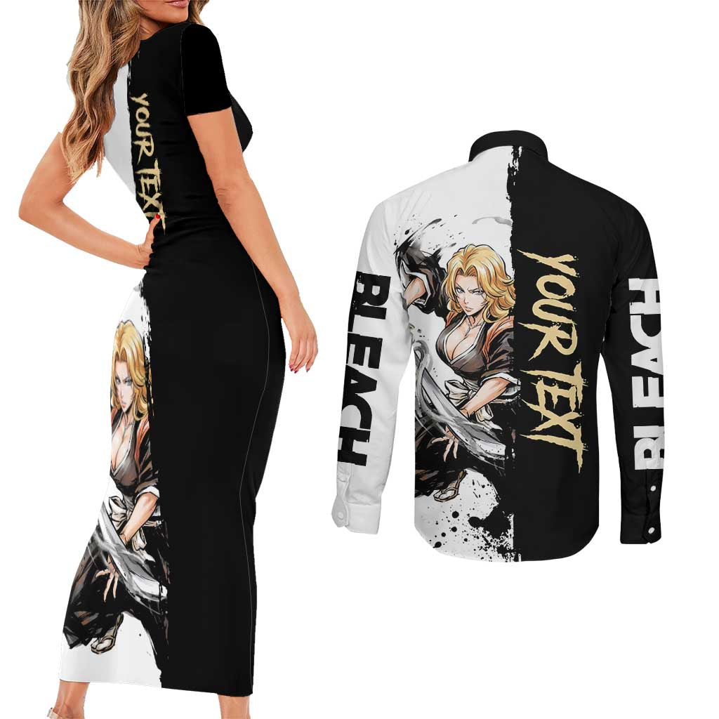 Personalized Rangiku Matsumoto Couples Matching Short Sleeve Bodycon Dress and Long Sleeve Button Shirt Ink Splash Anime Brush Style