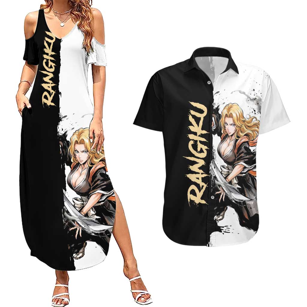 Personalized Rangiku Matsumoto Couples Matching Summer Maxi Dress and Hawaiian Shirt Ink Splash Anime Brush Style