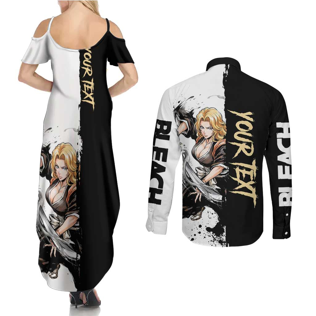 Personalized Rangiku Matsumoto Couples Matching Summer Maxi Dress and Long Sleeve Button Shirt Ink Splash Anime Brush Style