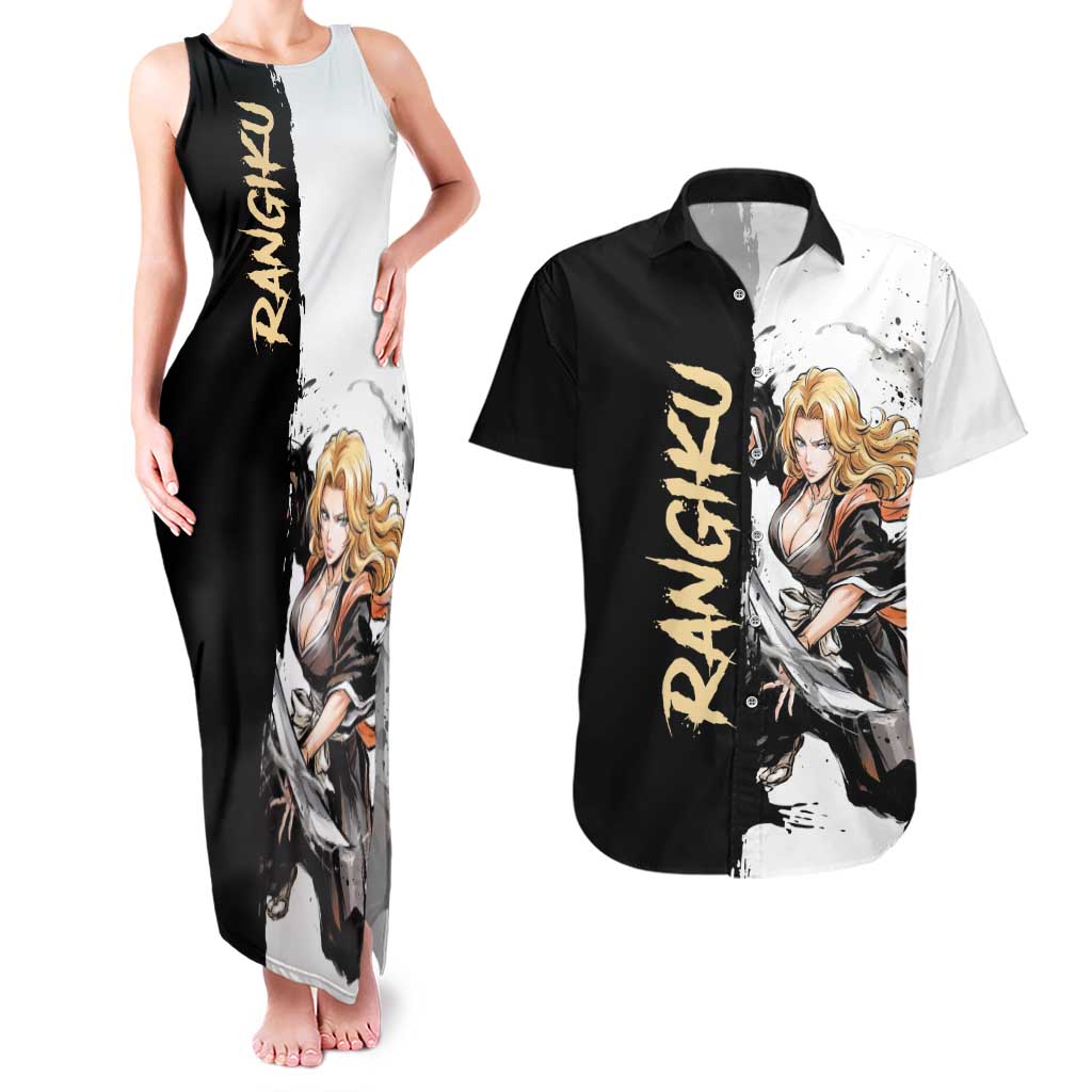 Personalized Rangiku Matsumoto Couples Matching Tank Maxi Dress and Hawaiian Shirt Ink Splash Anime Brush Style