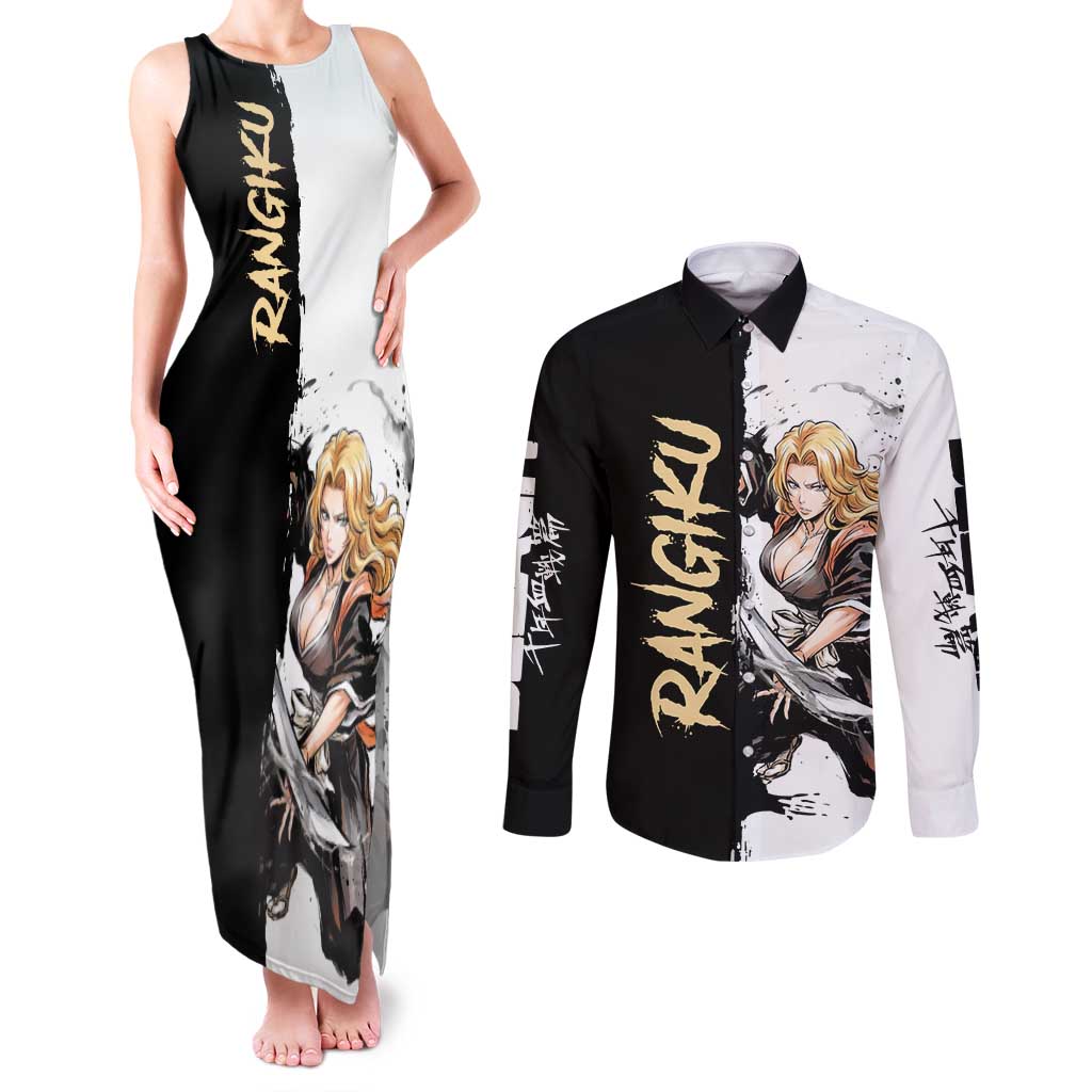 Personalized Rangiku Matsumoto Couples Matching Tank Maxi Dress and Long Sleeve Button Shirt Ink Splash Anime Brush Style