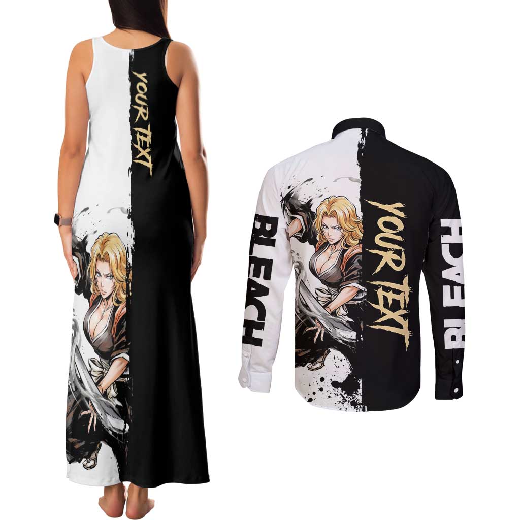 Personalized Rangiku Matsumoto Couples Matching Tank Maxi Dress and Long Sleeve Button Shirt Ink Splash Anime Brush Style