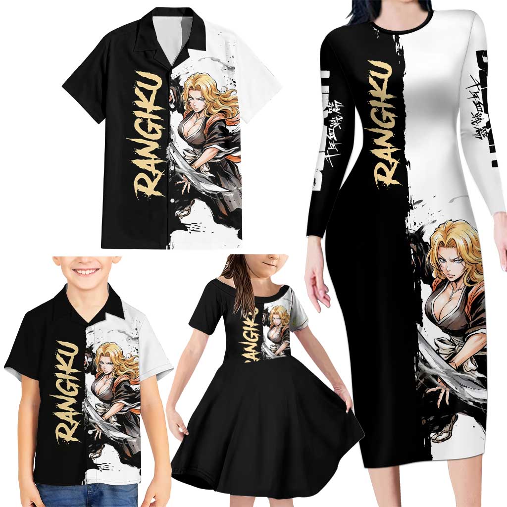 Personalized Rangiku Matsumoto Family Matching Long Sleeve Bodycon Dress and Hawaiian Shirt Ink Splash Anime Brush Style