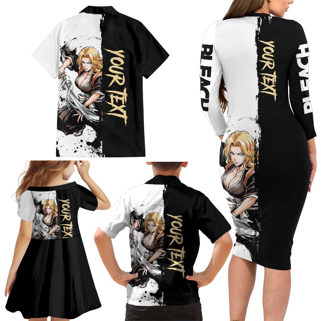 Personalized Rangiku Matsumoto Family Matching Long Sleeve Bodycon Dress and Hawaiian Shirt Ink Splash Anime Brush Style