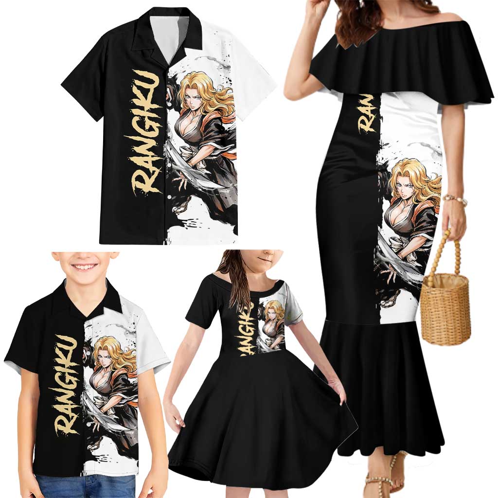 Personalized Rangiku Matsumoto Family Matching Mermaid Dress and Hawaiian Shirt Ink Splash Anime Brush Style