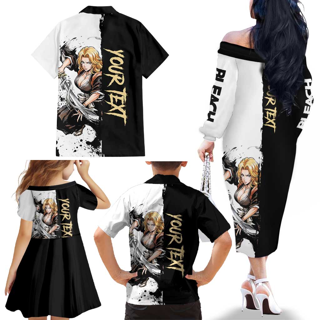 Personalized Rangiku Matsumoto Family Matching Off The Shoulder Long Sleeve Dress and Hawaiian Shirt Ink Splash Anime Brush Style