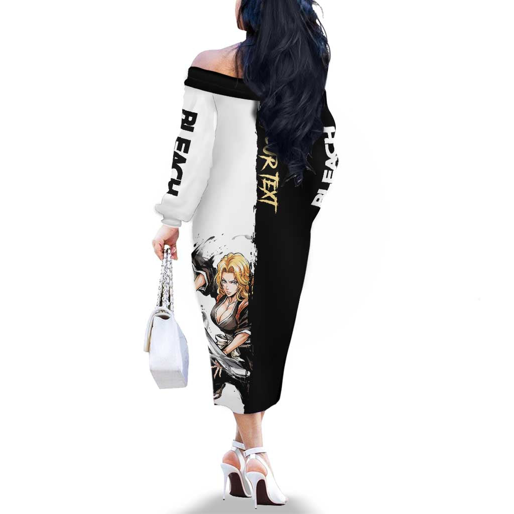 Personalized Rangiku Matsumoto Family Matching Off The Shoulder Long Sleeve Dress and Hawaiian Shirt Ink Splash Anime Brush Style