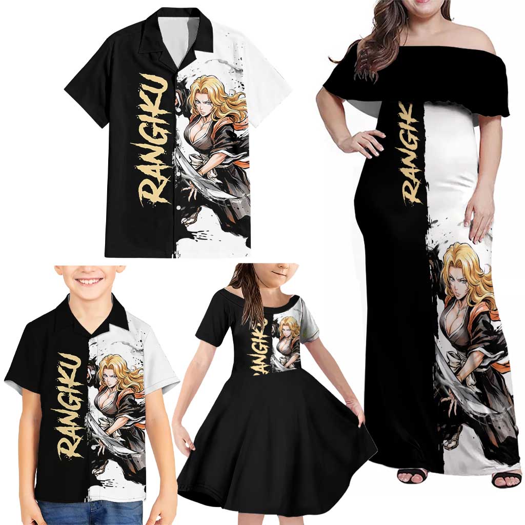 Personalized Rangiku Matsumoto Family Matching Off Shoulder Maxi Dress and Hawaiian Shirt Ink Splash Anime Brush Style
