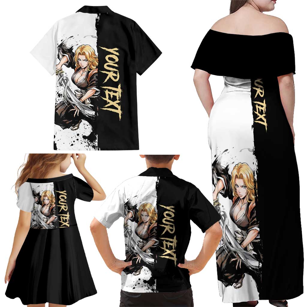 Personalized Rangiku Matsumoto Family Matching Off Shoulder Maxi Dress and Hawaiian Shirt Ink Splash Anime Brush Style