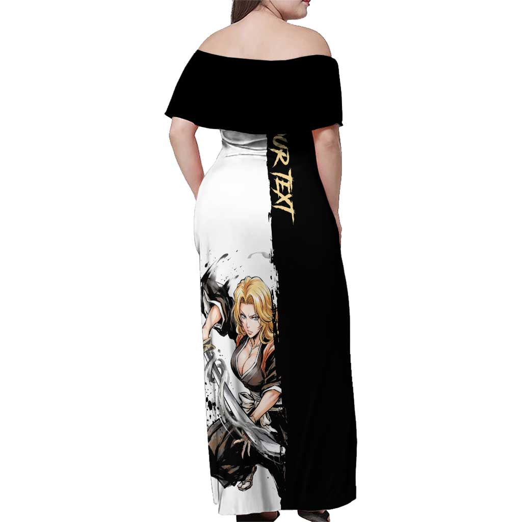 Personalized Rangiku Matsumoto Family Matching Off Shoulder Maxi Dress and Hawaiian Shirt Ink Splash Anime Brush Style