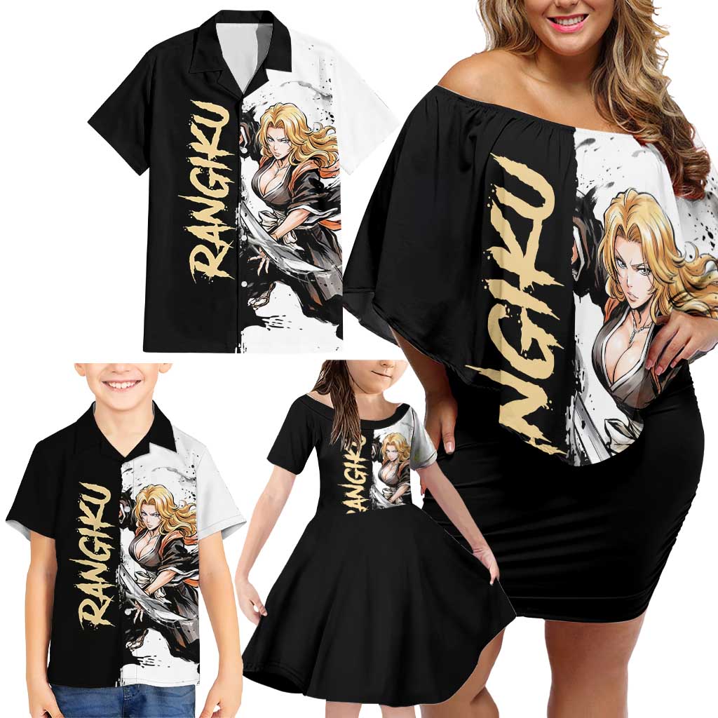 Personalized Rangiku Matsumoto Family Matching Off Shoulder Short Dress and Hawaiian Shirt Ink Splash Anime Brush Style