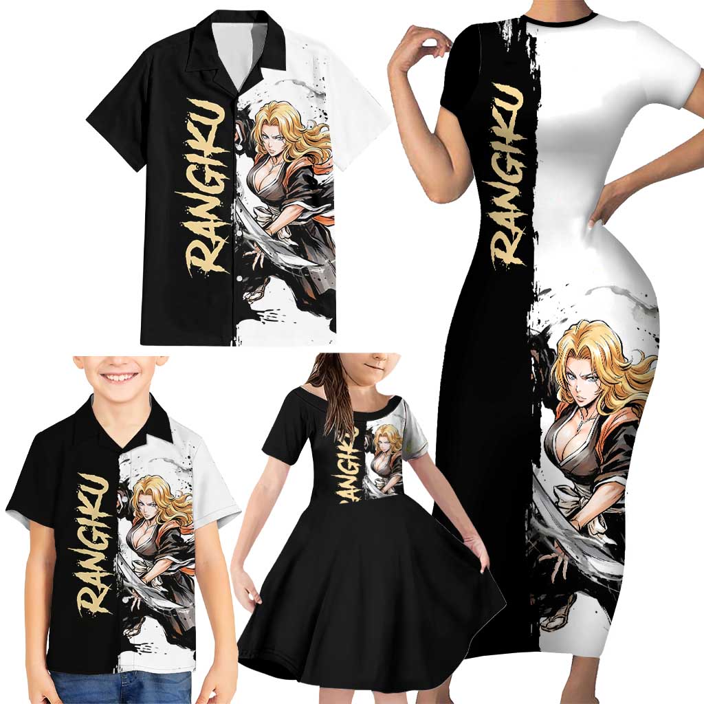 Personalized Rangiku Matsumoto Family Matching Short Sleeve Bodycon Dress and Hawaiian Shirt Ink Splash Anime Brush Style