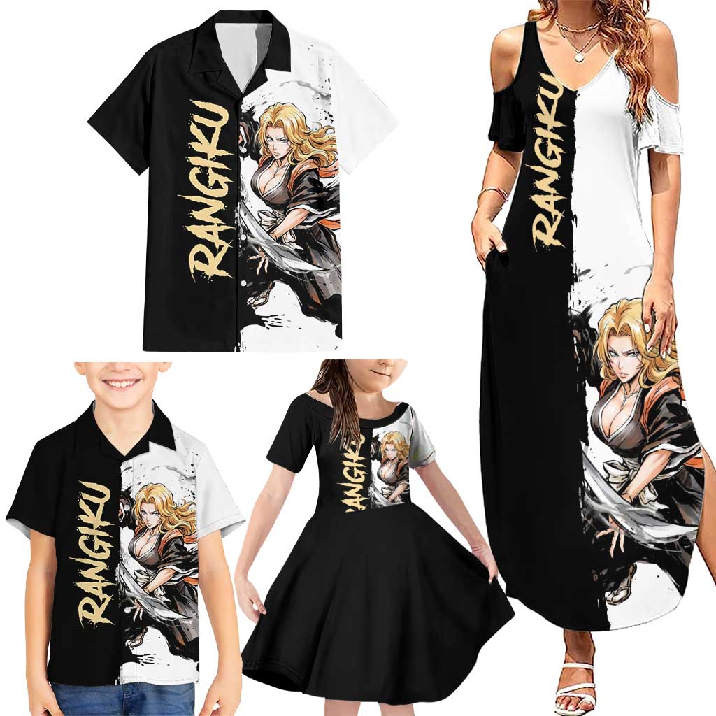 Personalized Rangiku Matsumoto Family Matching Summer Maxi Dress and Hawaiian Shirt Ink Splash Anime Brush Style