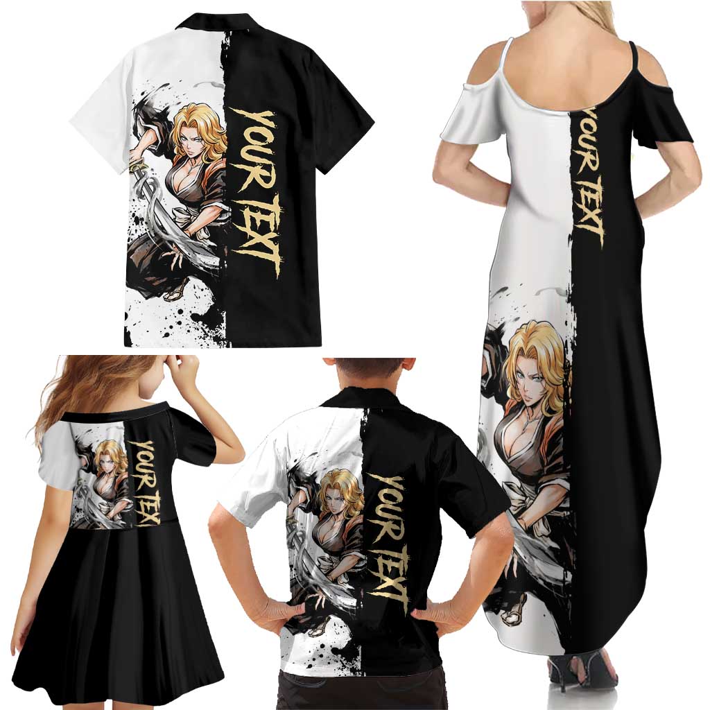 Personalized Rangiku Matsumoto Family Matching Summer Maxi Dress and Hawaiian Shirt Ink Splash Anime Brush Style