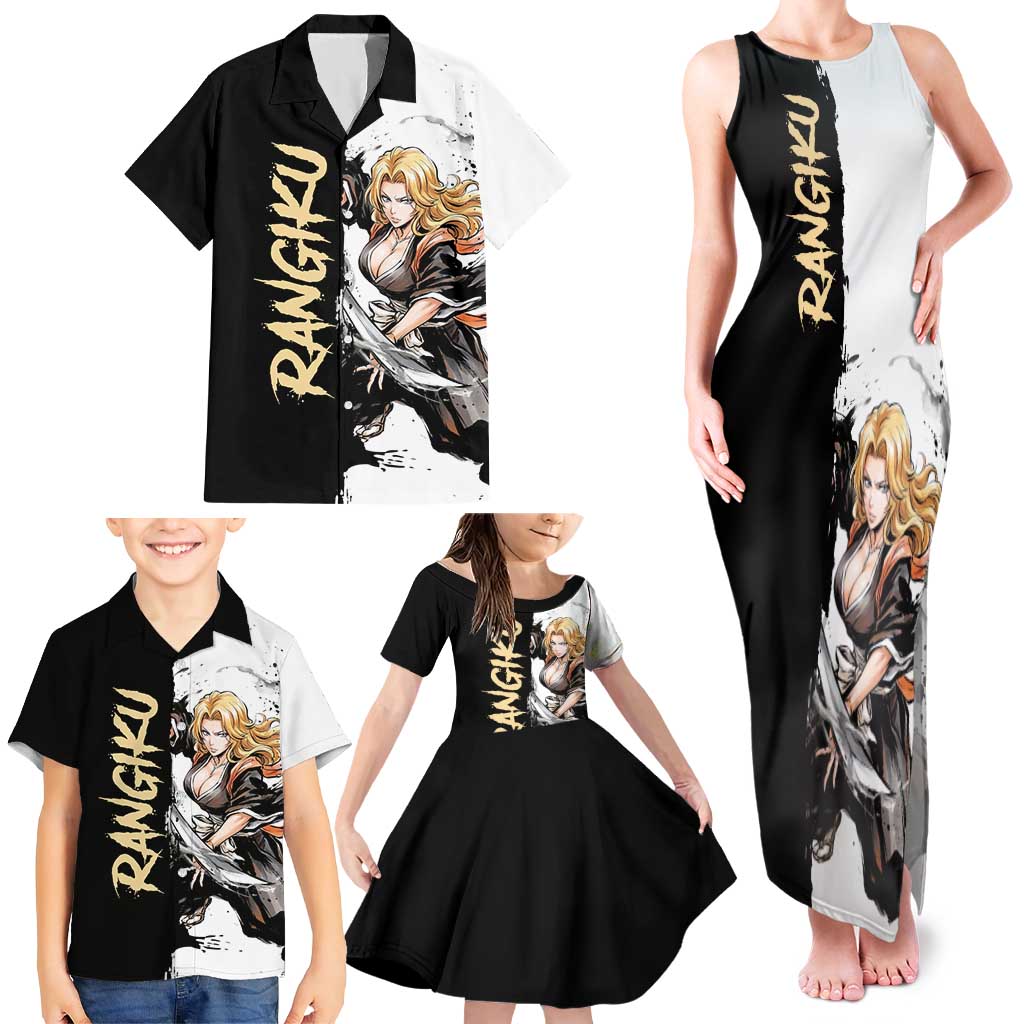 Personalized Rangiku Matsumoto Family Matching Tank Maxi Dress and Hawaiian Shirt Ink Splash Anime Brush Style