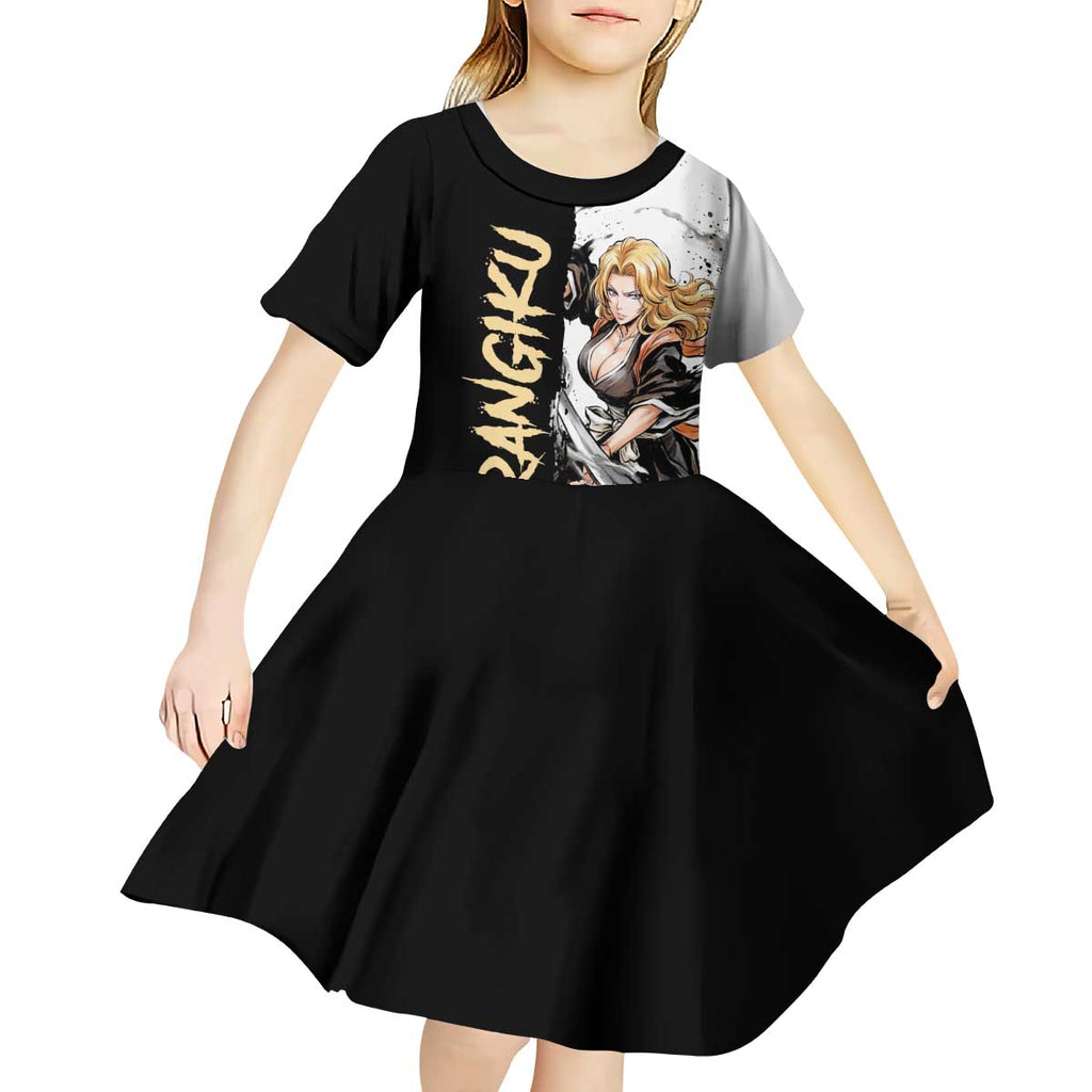 Personalized Rangiku Matsumoto Kid Short Sleeve Dress Ink Splash Anime Brush Style