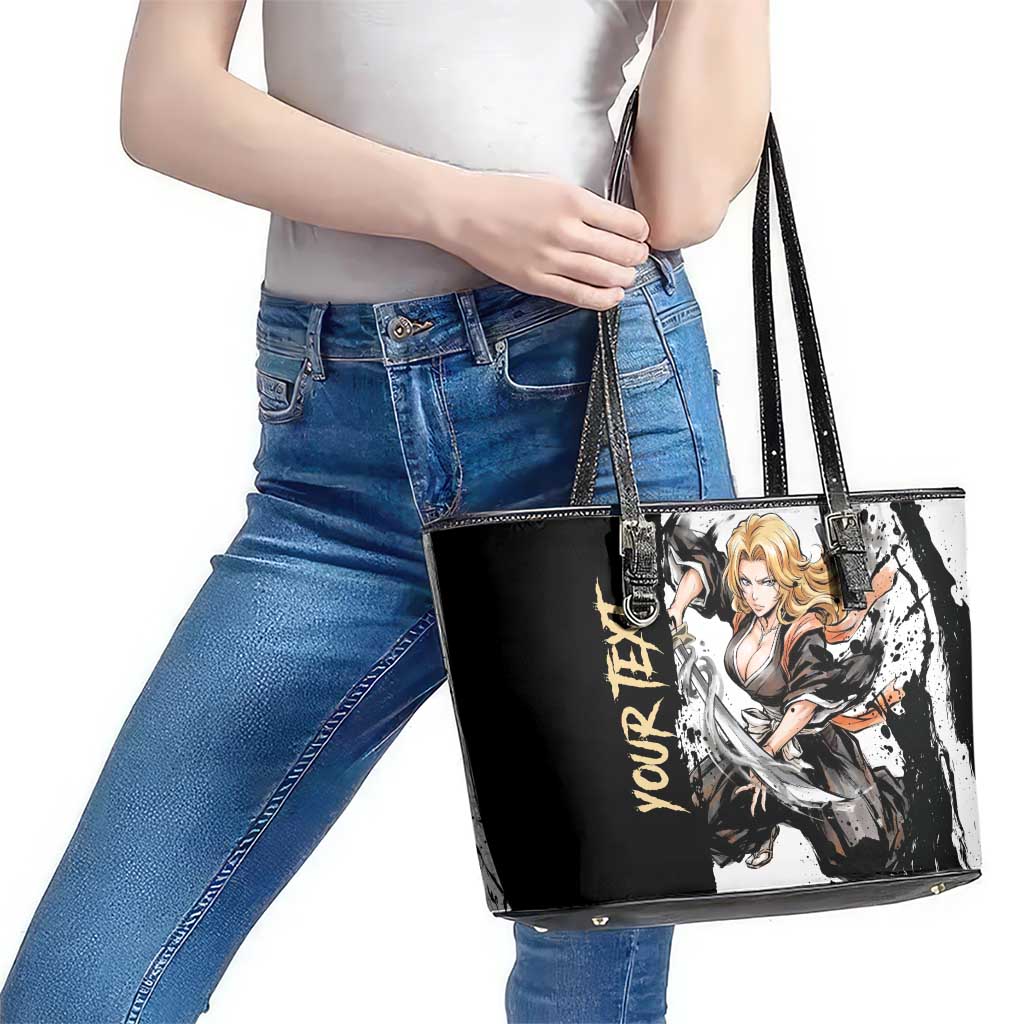 Personalized Rangiku Matsumoto Leather Tote Bag Ink Splash Anime Brush Style