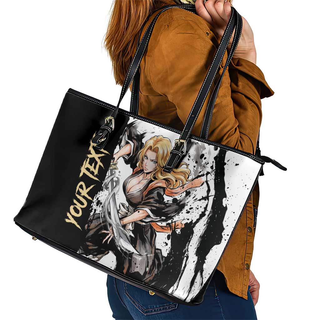 Personalized Rangiku Matsumoto Leather Tote Bag Ink Splash Anime Brush Style