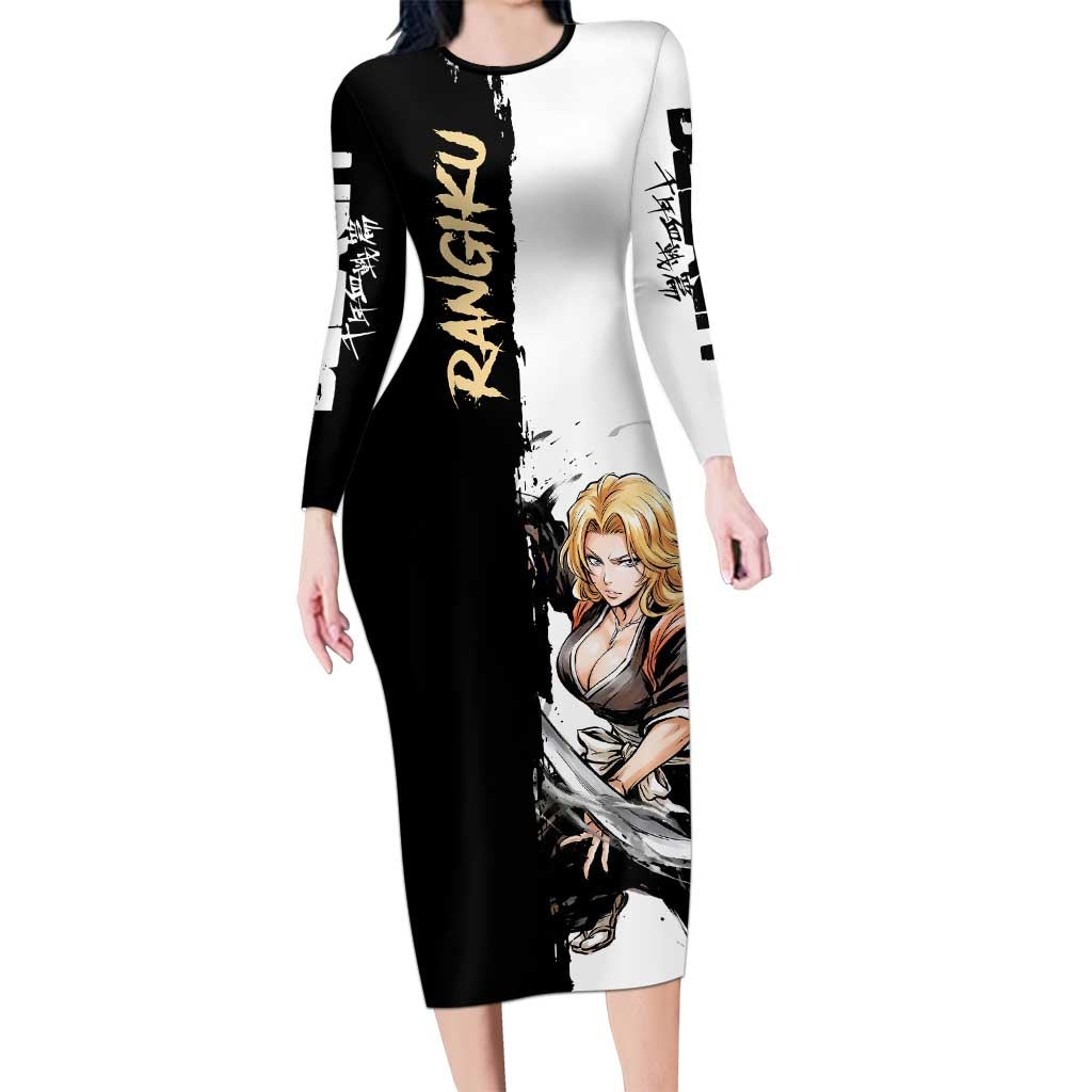 Personalized Rangiku Matsumoto Long Sleeve Bodycon Dress Ink Splash Anime Brush Style