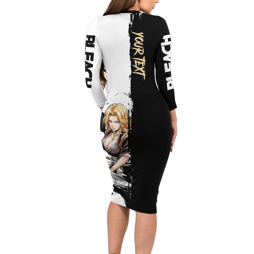 Personalized Rangiku Matsumoto Long Sleeve Bodycon Dress Ink Splash Anime Brush Style