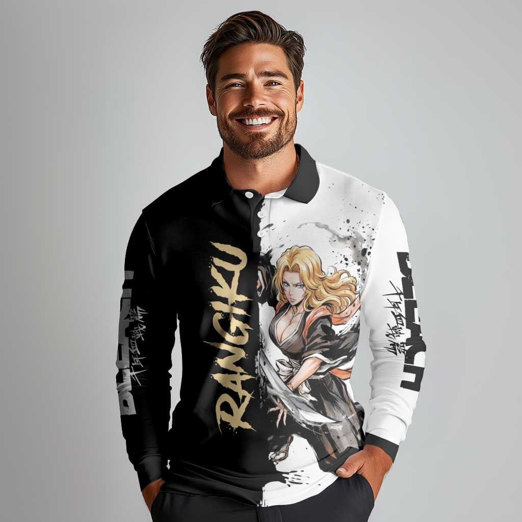 Personalized Rangiku Matsumoto Long Sleeve Polo Shirt Ink Splash Anime Brush Style