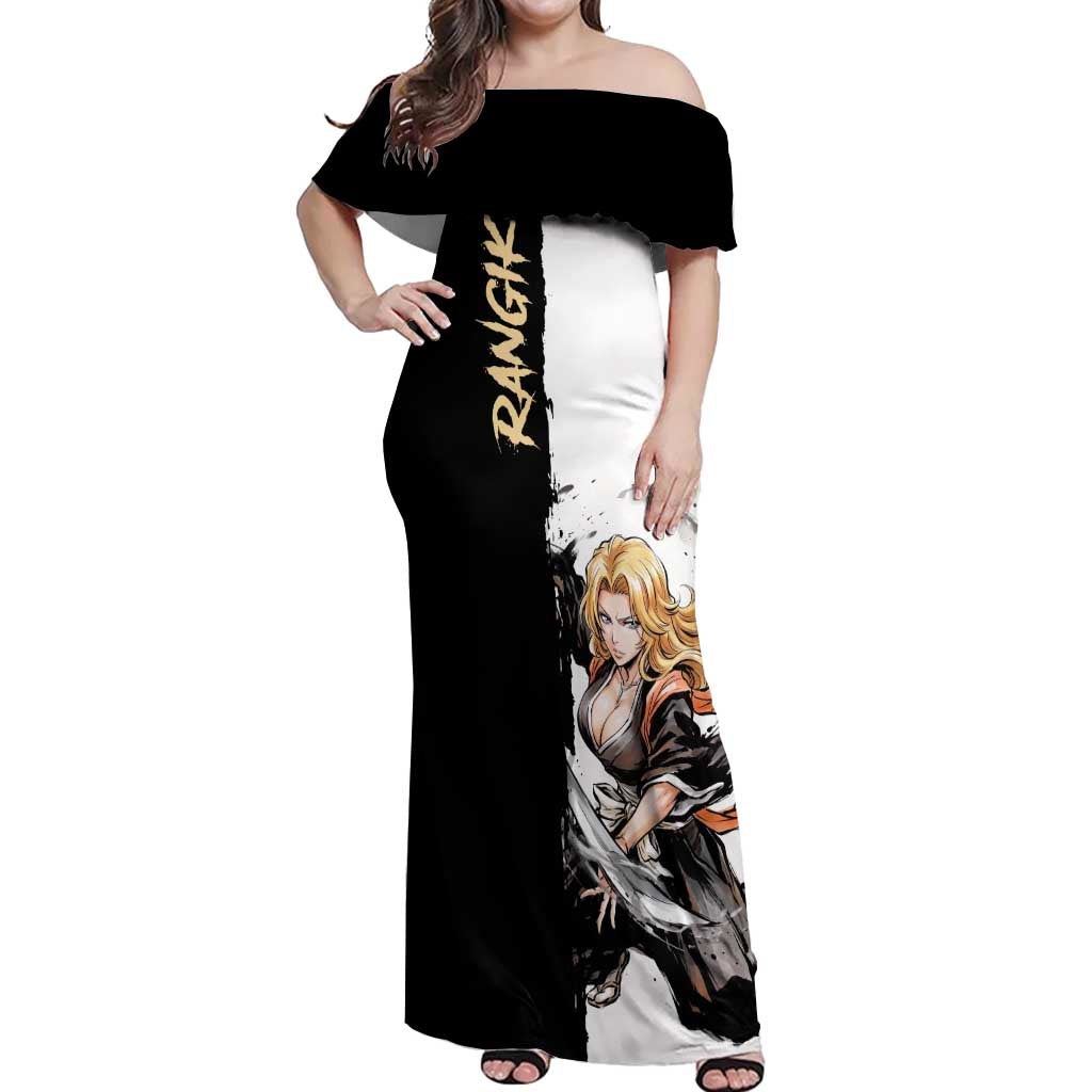 Personalized Rangiku Matsumoto Off Shoulder Maxi Dress Ink Splash Anime Brush Style