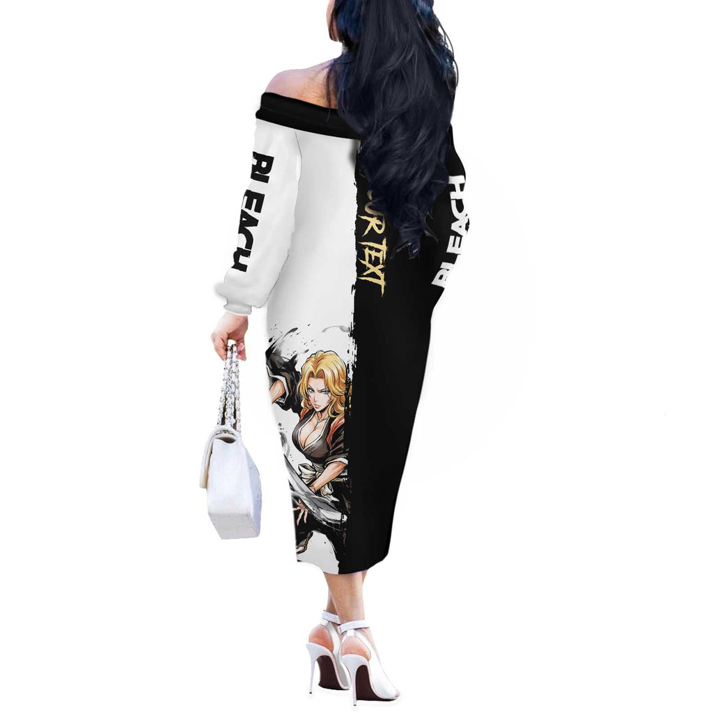 Personalized Rangiku Matsumoto Off The Shoulder Long Sleeve Dress Ink Splash Anime Brush Style