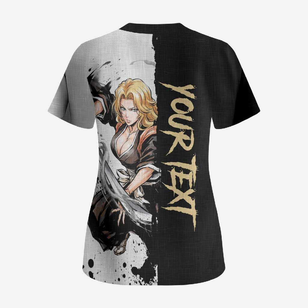 Personalized Rangiku Matsumoto Scrub Top Ink Splash Anime Brush Style