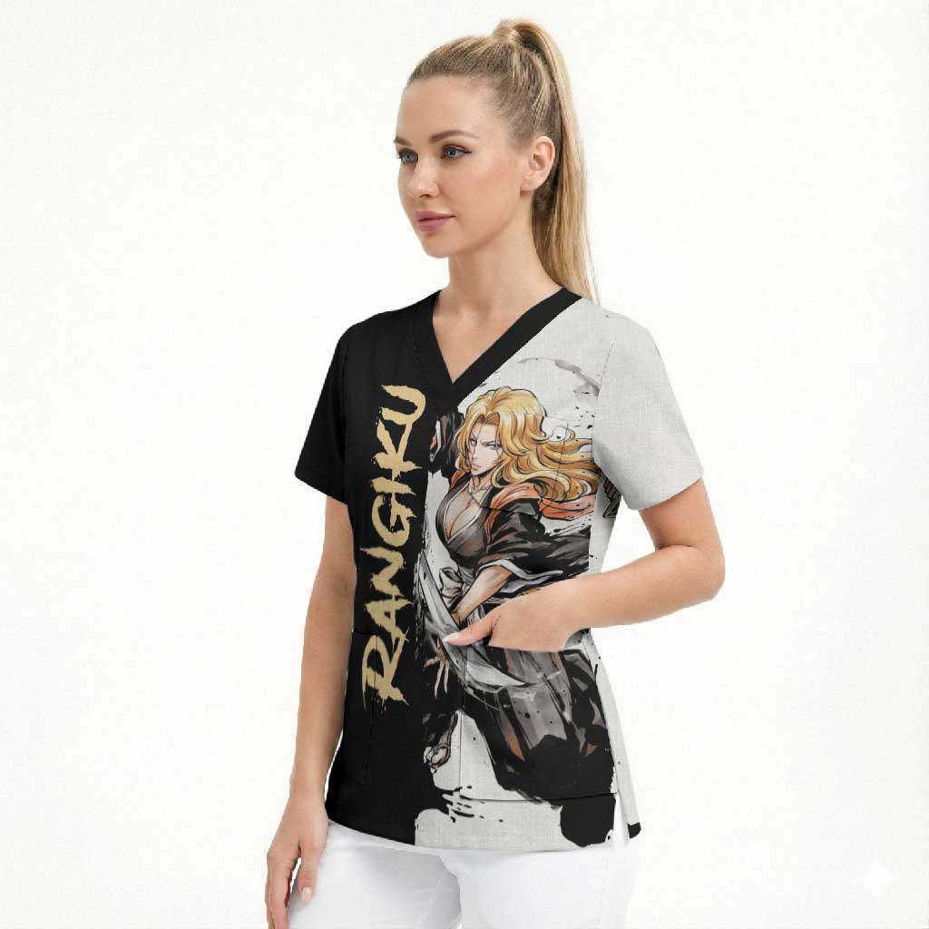 Personalized Rangiku Matsumoto Scrub Top Ink Splash Anime Brush Style