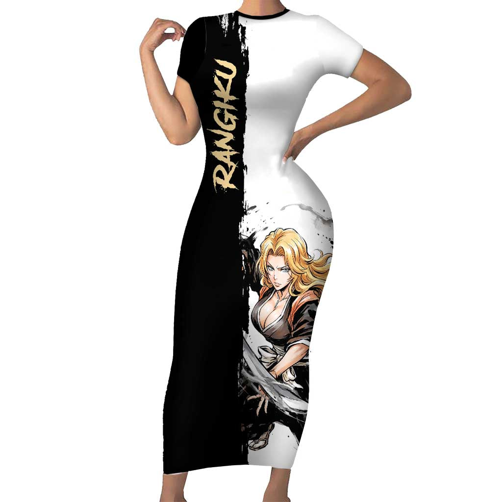Personalized Rangiku Matsumoto Short Sleeve Bodycon Dress Ink Splash Anime Brush Style