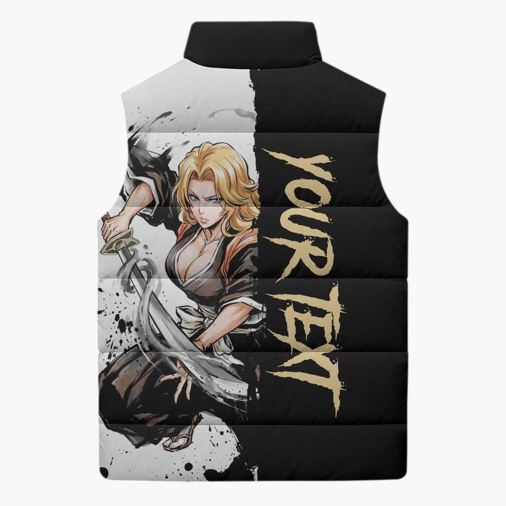 Personalized Rangiku Matsumoto Sleeveless Puffer Jacket Ink Splash Anime Brush Style