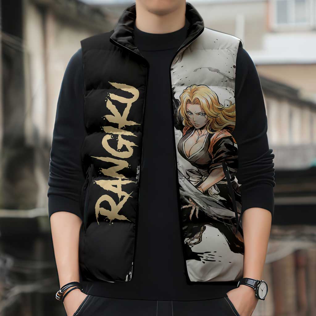 Personalized Rangiku Matsumoto Sleeveless Puffer Jacket Ink Splash Anime Brush Style