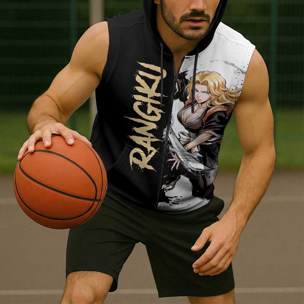 Personalized Rangiku Matsumoto Sleeveless Zip Hoodie Ink Splash Anime Brush Style