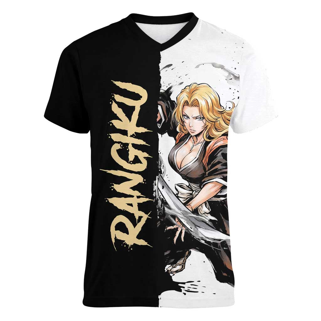 Personalized Rangiku Matsumoto Women V-Neck T-Shirt Ink Splash Anime Brush Style