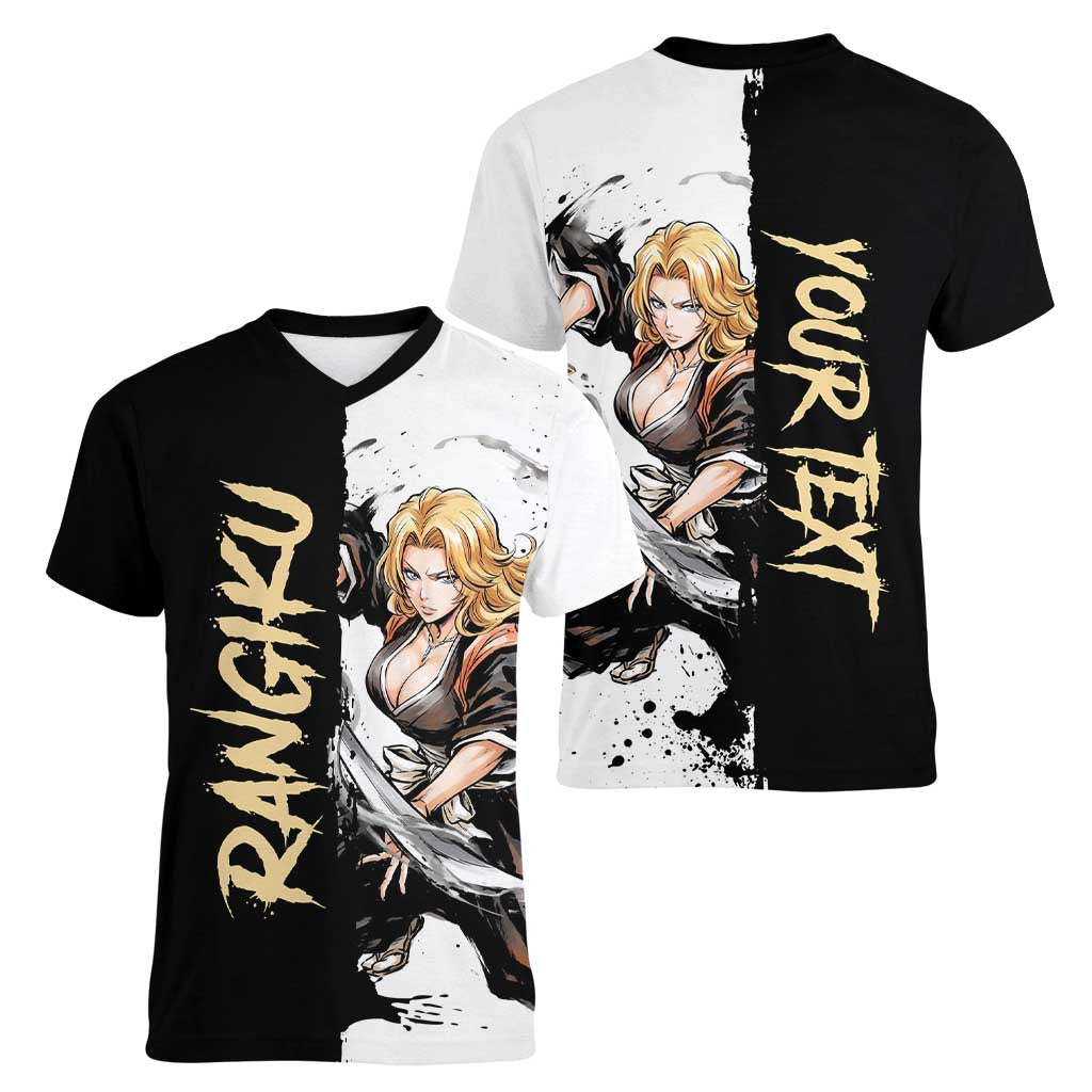 Personalized Rangiku Matsumoto Women V-Neck T-Shirt Ink Splash Anime Brush Style