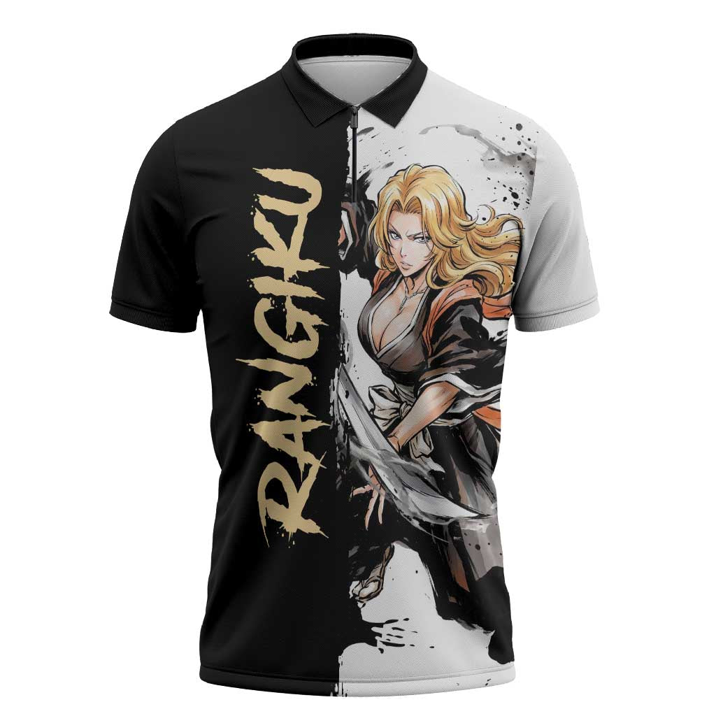 Personalized Rangiku Matsumoto Zipper Polo Shirt Ink Splash Anime Brush Style