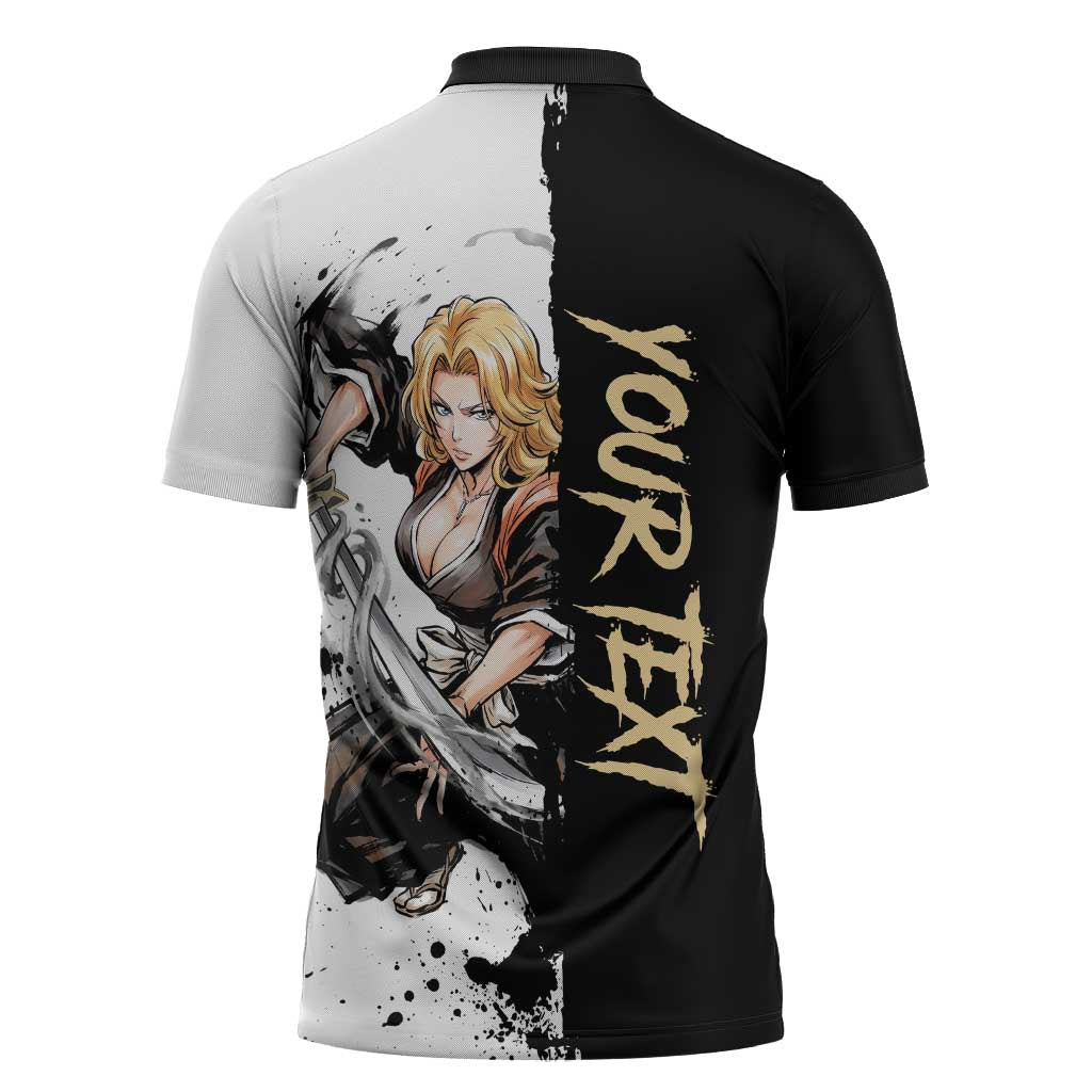 Personalized Rangiku Matsumoto Zipper Polo Shirt Ink Splash Anime Brush Style