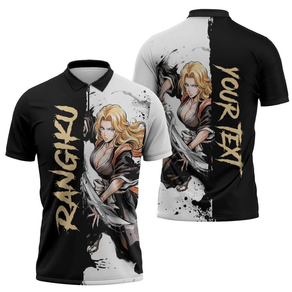 Personalized Rangiku Matsumoto Zipper Polo Shirt Ink Splash Anime Brush Style