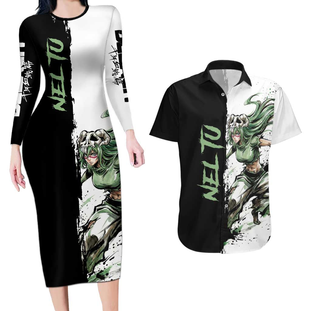 Personalized Nel Tu Couples Matching Long Sleeve Bodycon Dress and Hawaiian Shirt Ink Splash Anime Brush Style