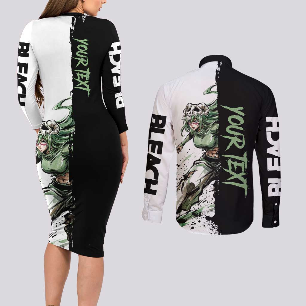 Personalized Nel Tu Couples Matching Long Sleeve Bodycon Dress and Long Sleeve Button Shirt Ink Splash Anime Brush Style