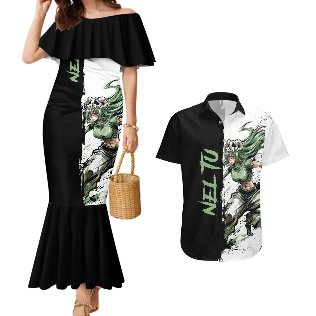 Personalized Nel Tu Couples Matching Mermaid Dress and Hawaiian Shirt Ink Splash Anime Brush Style